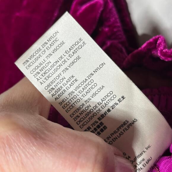 Anthropologie Top Smock Cropped Velvet Fuchsia Pink Balloon Sleeve Glam Boho M - Picture 6 of 7